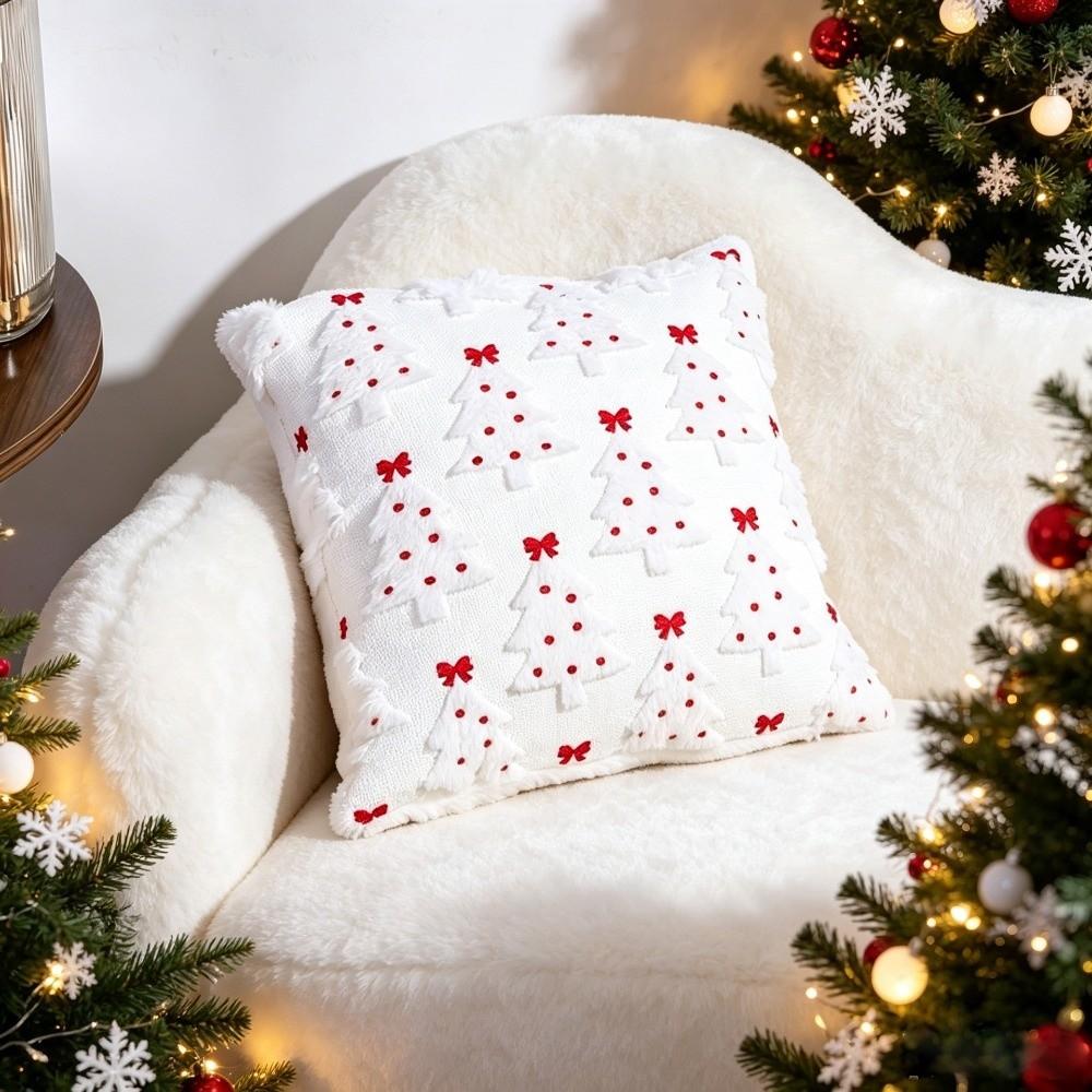 Square Knitted Throw Pillow Cover 3D Embossed Christmas Tree Cushion Cover 45x45cm Polyester Xmas Decor Cushion Case Party