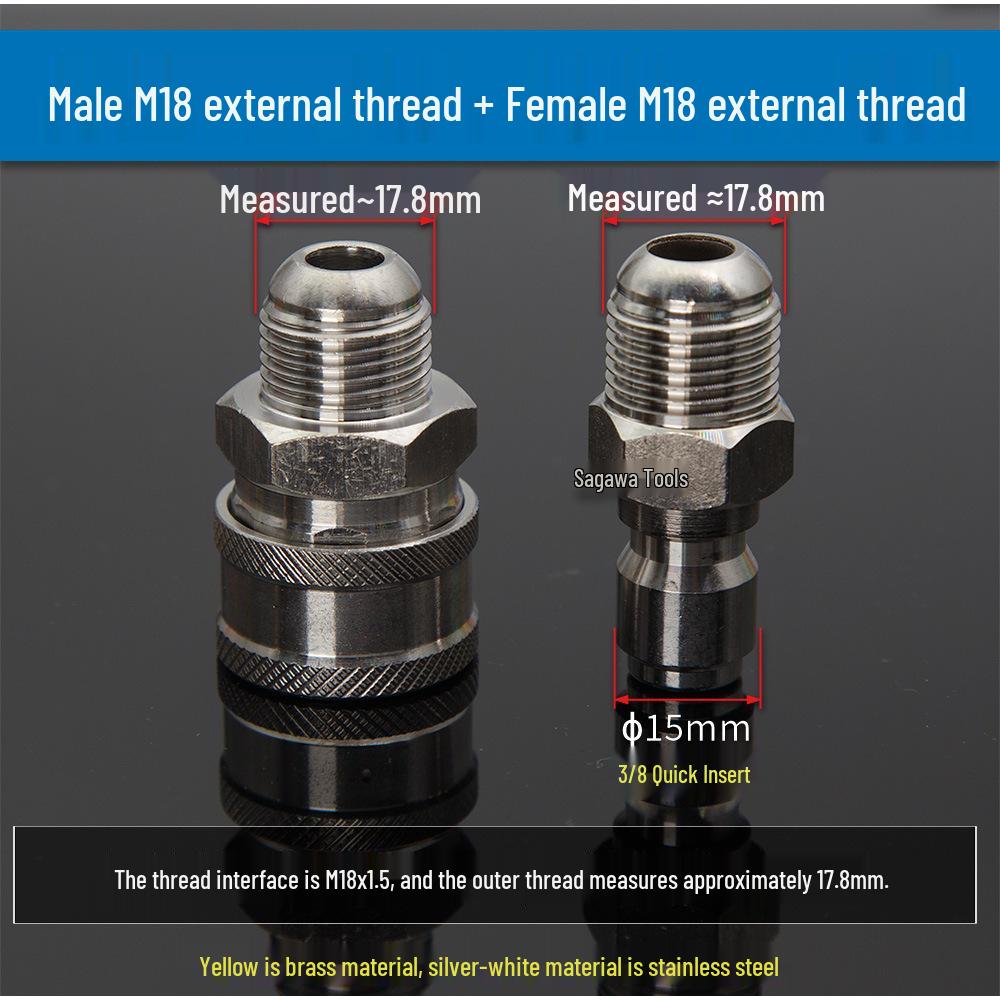 3/8" Stainless Steel Quick-Connect M18*1.5 for High-Pressure Car Wash Machine Water Gun Hose