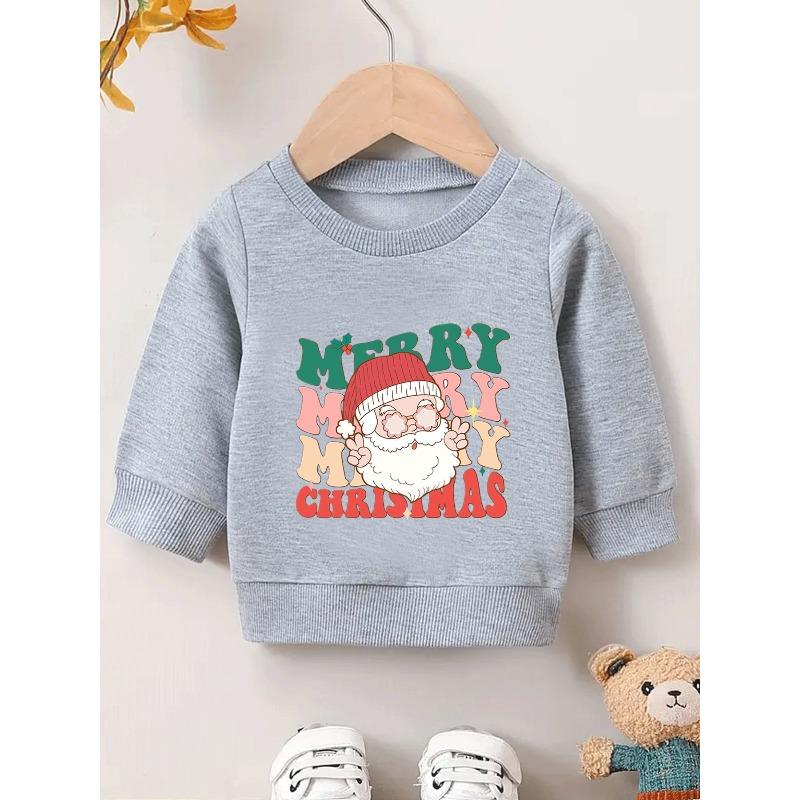 Kids Sweatshirt Christmas-Themed Letter Print Design, Comfortable Thin Round-Neck Sweatshirt for Baby in Spring And Autumn