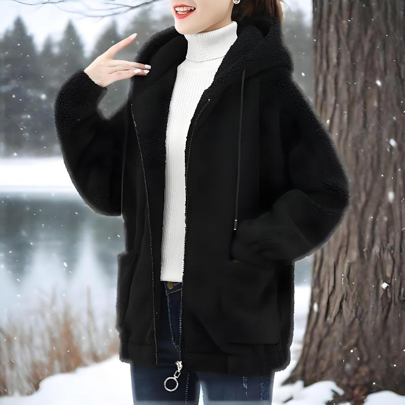 Lamb fleece hoodie for women with thickened fleece, loose autumn and winter Korean zipper cardigan, teddy fleece