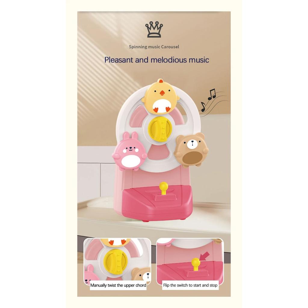 Baby Ferris Wheel Music Box Cartoon Animals Rotating Music Box Bed Bells Educational Toys for Baby Dining Table Suction Cup Toys