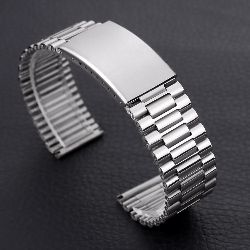 Silver Gold Black Stainless Steel Watch Strap Folding Safety Clasp Metal Watchband 18mm 20mm 22mm Universal Bracelets for Seiko 18mm серебряный