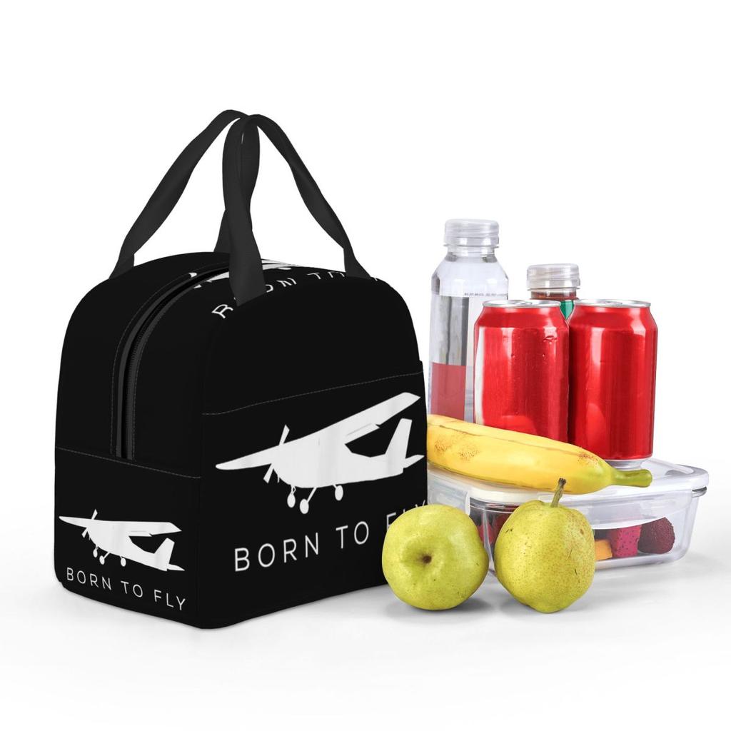 Born To Fly Captain Stripes Flight Pilot Insulated Lunch Bag Cooler Thermal Food Box Tote Leakproof Lunch Boxes Container