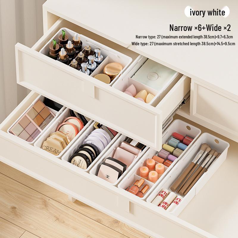 Telescopic Drawer Organizer with Built-in Compartments for Cosmetics and Lipstick