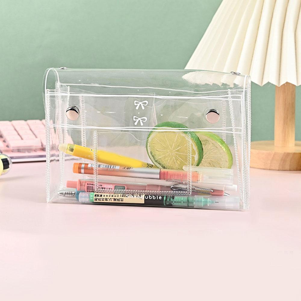 

Transparent Button Pencil Case Large Capacity Vertical Simple Ins Style Student Card Binder Sticky Notes Organizer Makeup Bag
