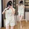 2026 Summer Petite Luxury Women's Suit: Hollow Out Top & Shorts Set – Slimming, Chic, and Trendy