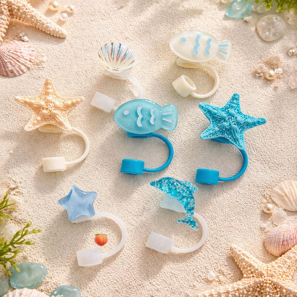 Cute Ocean Series Straw Topper for Stanley Cup 30&40 Oz, Kawaii Silicone Straw Covers Dust-Proof Reusable Straw Caps Accessories