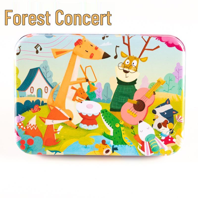 120-teiliges Holz-Cartoon-Puzzle in Blechdose für Kinder von 0-6 Jahren