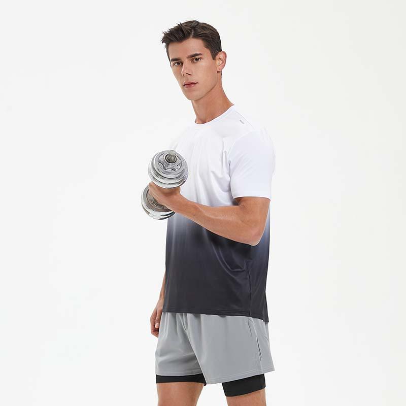 Herrars sommar t-shirt med gradient och snabbtorkande funktion, med logotryck