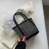 Elegant Sparkling Square Bag PU Bucket Handbag Simple Bright Rhinestone Shoulder Bag  Women