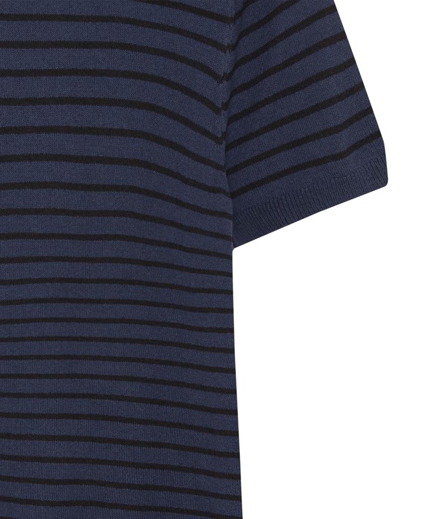 IRONYPORNO WHITELINE 86-Iro358 Color Stripe Button Collar Short Sleeve Knit Deep Navy