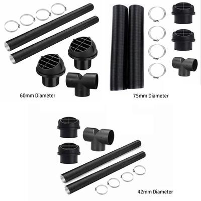 42/60/75mm Diesel Heater T 3 Outlets Connector Aluminum Foil Y-shaped Diesel Heater Vent Hose Clips Set Scalable 4x Clamps