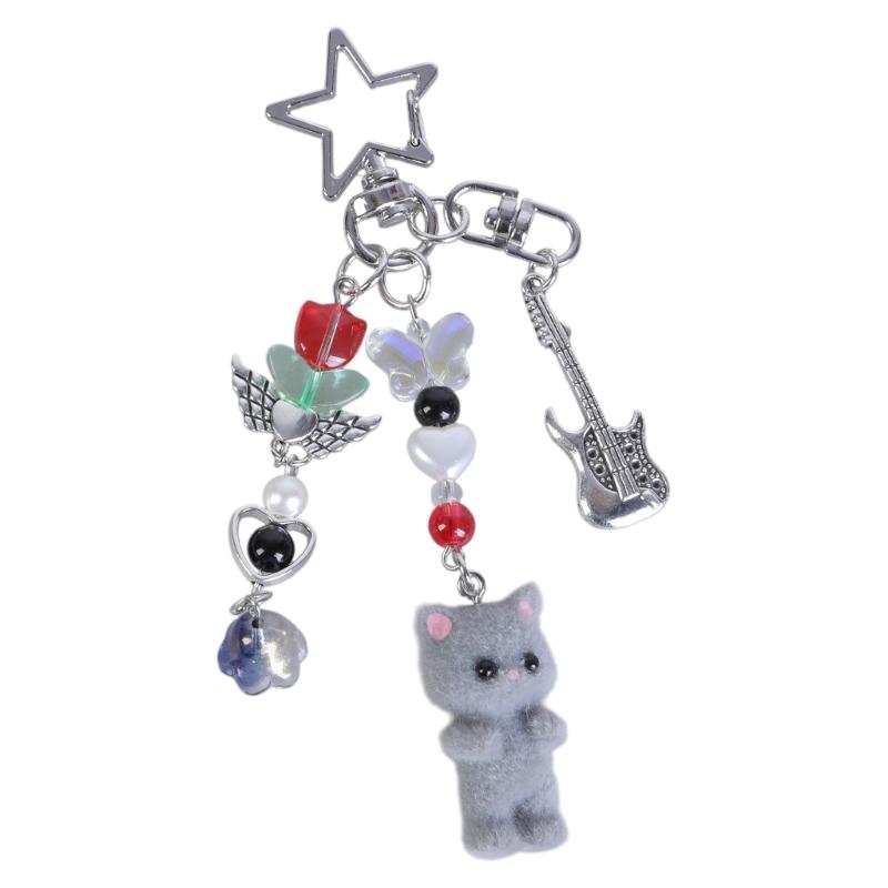 Unique Guitar Star Beaded Keychain Phone Charm Cellphone Chain Bag Pendant Keyring Accessory for Music Enthusiasts