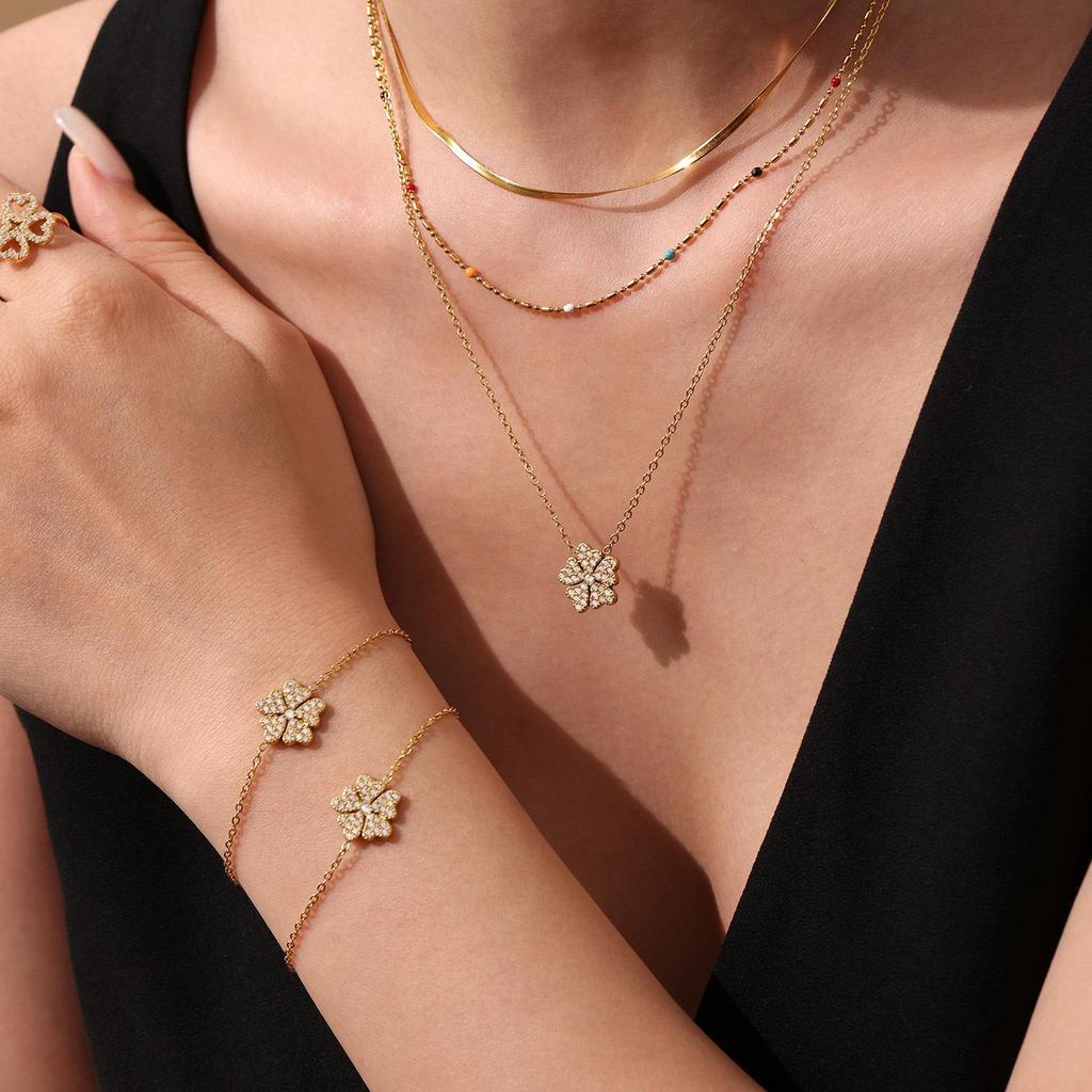 Qiong Yao 5A Zircon Heart & Flower Necklace Bracelet Set: Elegant European American Style