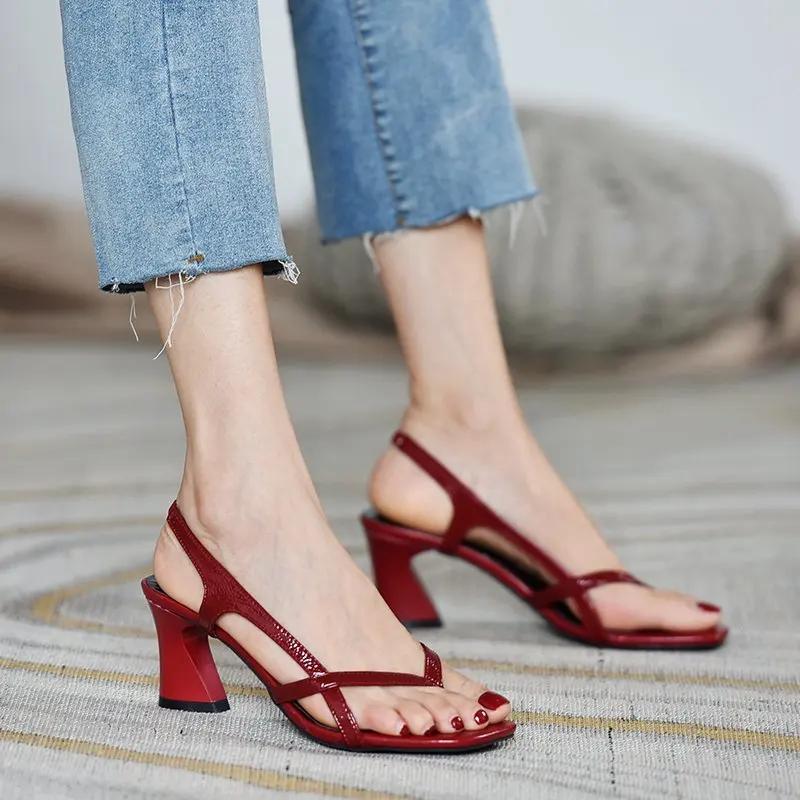 Summer New Thick Heel High Heels Open Toe Flip Flops Sandals Women Sexy Party Casual Shoes Roman Luxury Brand Shoes Women