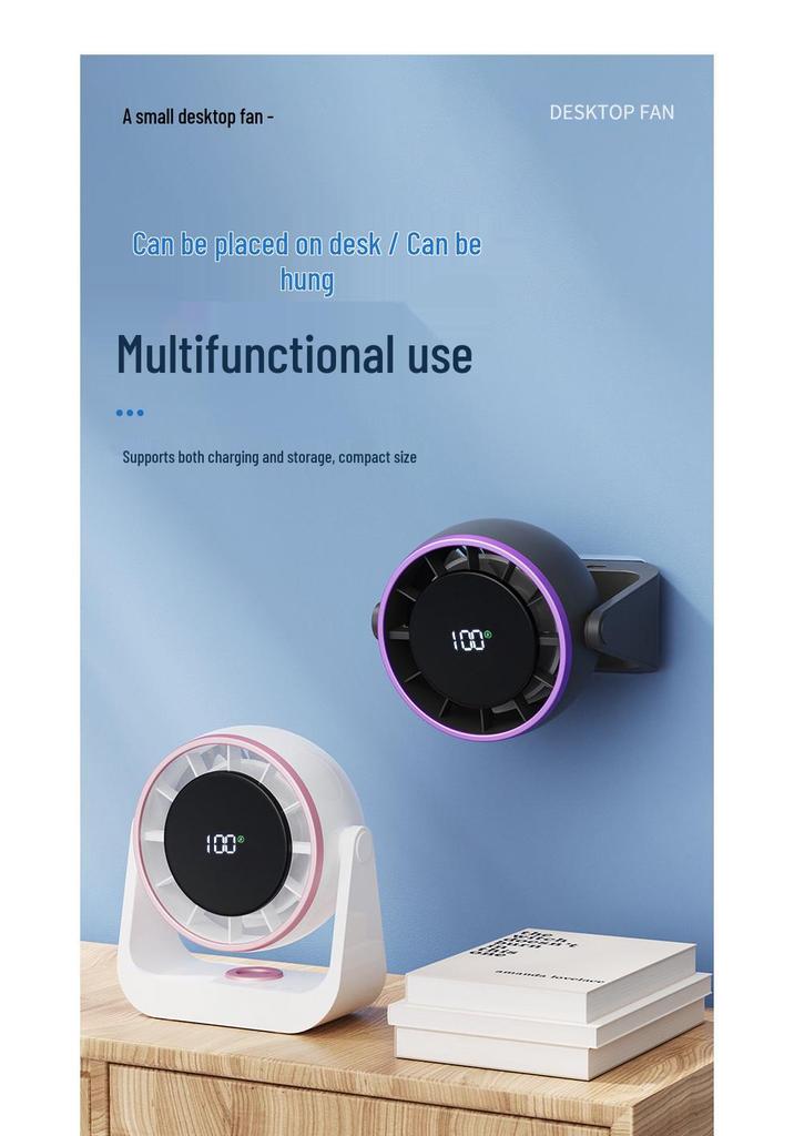 Rechargeable Wall-Mounted LED Fan for Dorm, Office, and Home