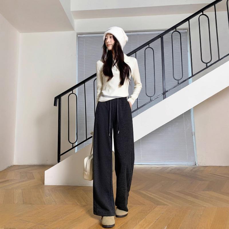 Acetate wool casual pants autumn and winter women's narrow straight wide-leg pants premium drape trousers