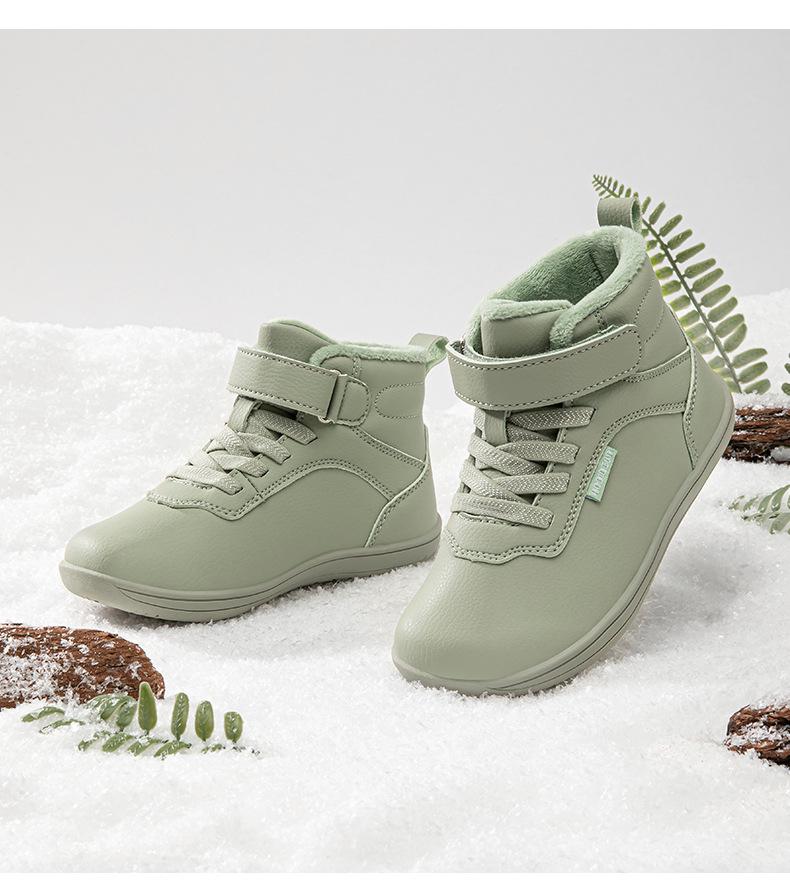 Habi Bear Winter Leather Ankle Boots for Kids, Plus Velvet Cotton, Cold-Proof Walking Shoes for Boys & Girls