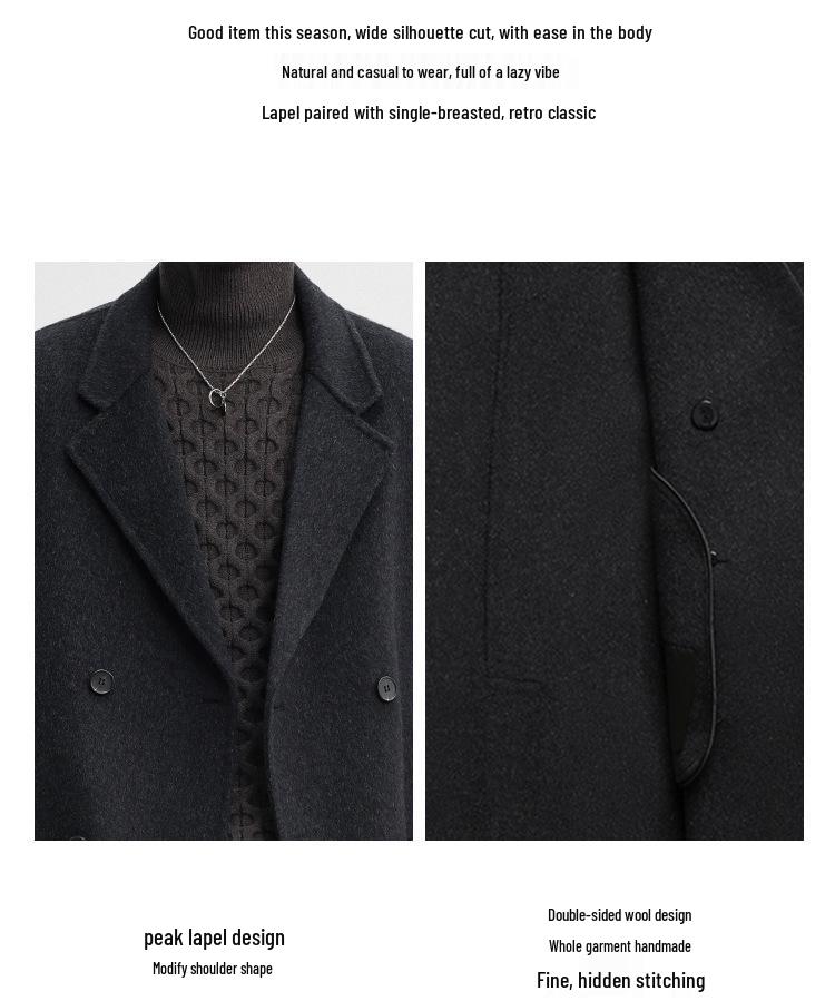 2025 Autumn/Winter Men's Double-Sided Wool Double-Breasted Trench Coat, Mid-Length with Lapel