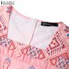 ZANZEA Women Summer Square Collar Casual Short Sleeve Print Dress