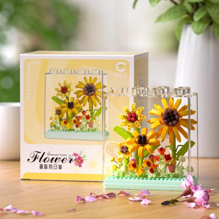 Kytice z květin Bonsai Stavebnice Umělý Plast Rostlinný Prachový Kryt Mikromodel Domácí Dekorace Hračka Pro dítě Dárek k narozeninám