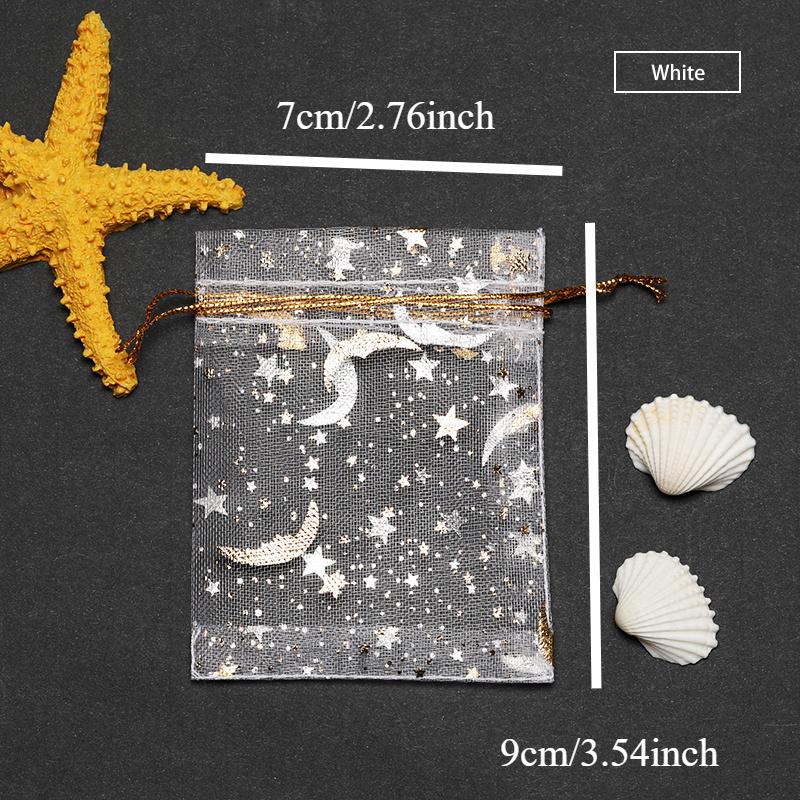 100Pcs Stars & Moon Design Organza Sheer Gauze Element Jewelry Bags Tulle Fabric Wedding Gift Bags Sachet OrganzaGift Bag
