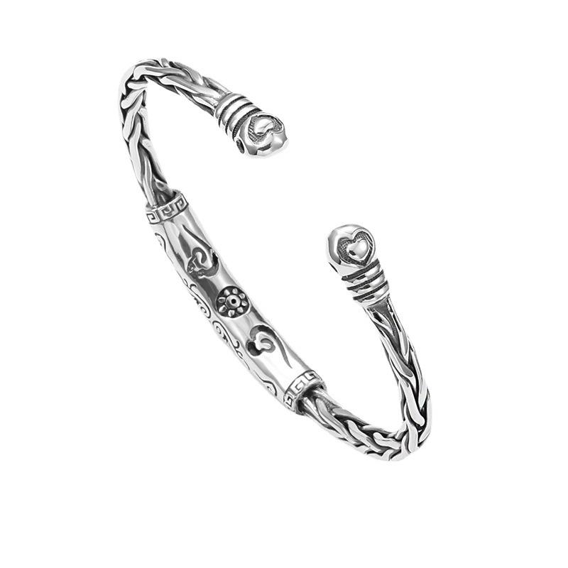 Guochao Six-Character Mantra Sanskrit Bracelet for Couples: Retro Style, Heavy Craftsmanship, Twisted Design