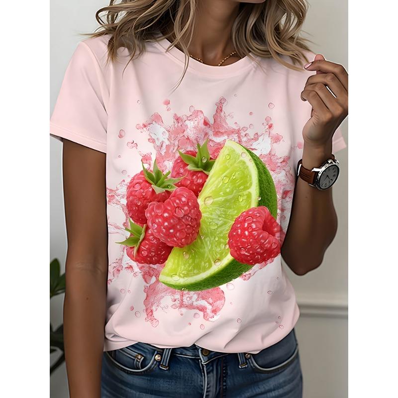 Summer Cool Watermelon Print Women's Short-sleeved Top Beach Vacation Casual Women's Fashionable T-shirt Urban Street Daily Top