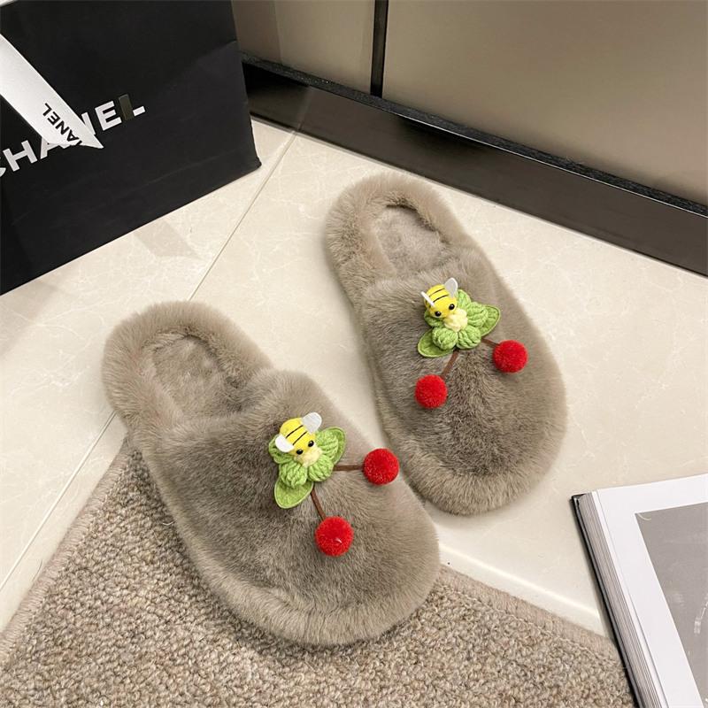 2024 Zimowe Buty Damskie Wiśniowe Kapcie Domowe Casualowe Damskie Puszyste Klapki Jesienne Ciepłe Pluszowe Kapcie Sypialniane Damskie Bawełniane Buty