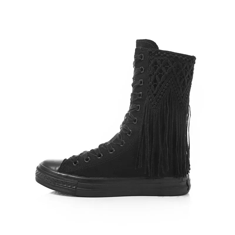 Moda 2024 Nowe Wiosna Jesień Damskie Buty Płócienne Casualowe Wysokie Trampki Botki Sznurowane Zamek Błyskawiczny Wygodne Płaskie Botki Trampki 34-43