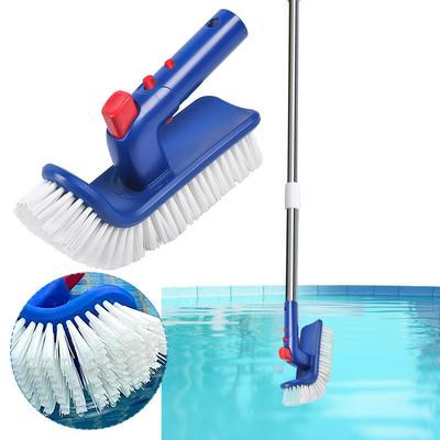 Pool Brush Hand Scrub Brush Curved End 180 Degree Rotating Pool Cleaning Brush Fine Bristles for Inground & Above Ground Pool