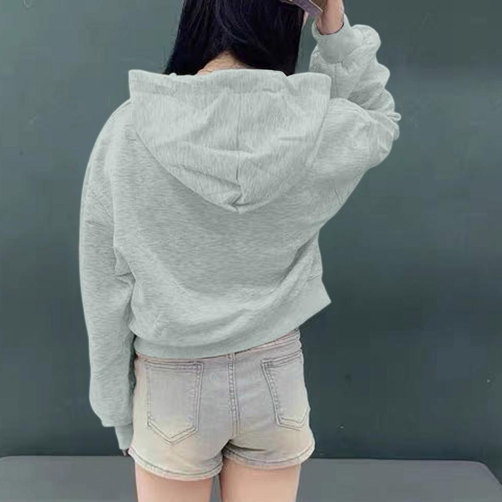 Hanorac cu glugă pentru femei, lejer, casual, culoare solidă, cu fermoar, culoare solidă