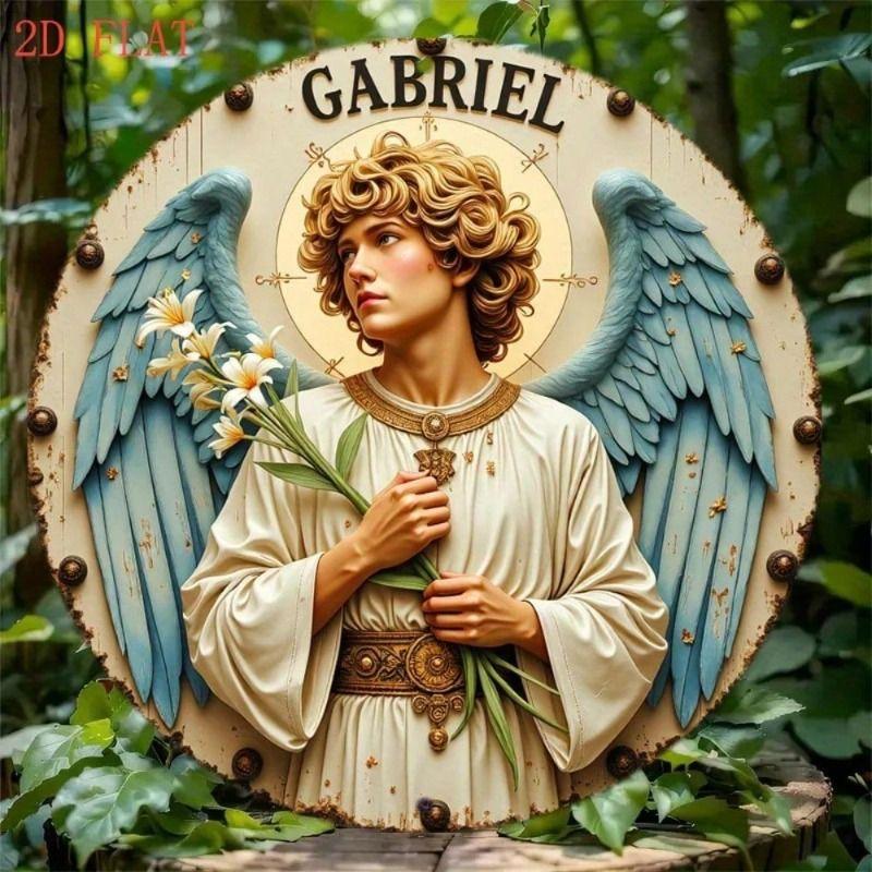 Metal Wall Art Gabriel Angel Vintage Round Cafe Door Poster