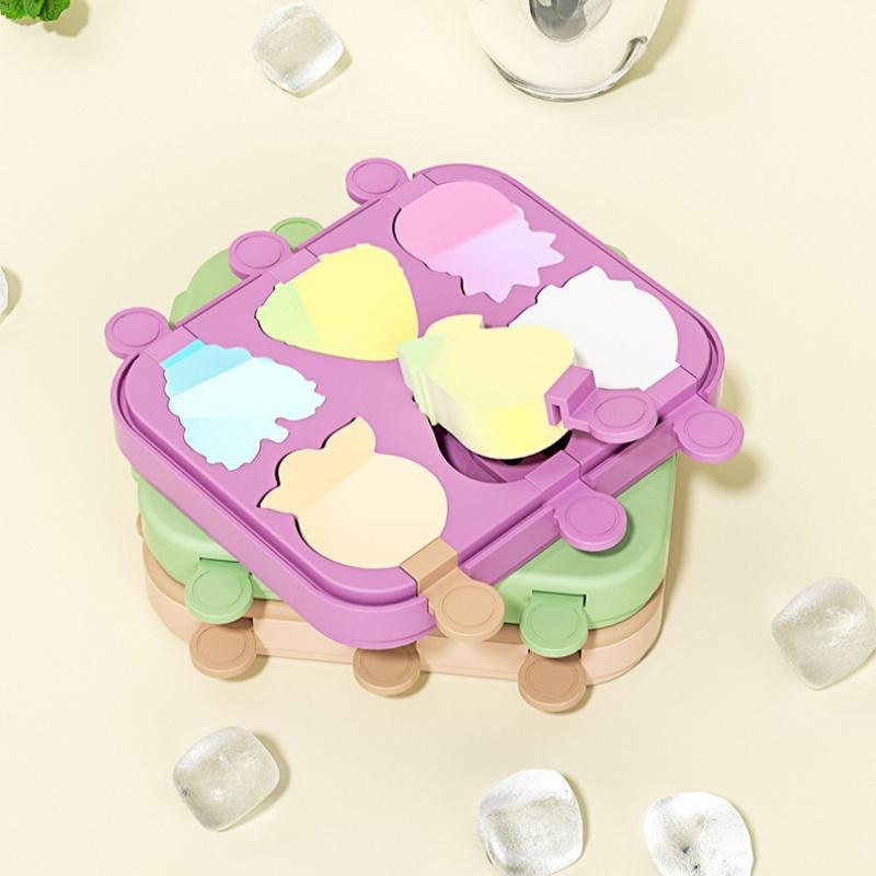 Kids Cartoon Popsicle Molds 6 Cavity Reusable Silicone Easy Release Fruit Shaped Ice Cream Maker