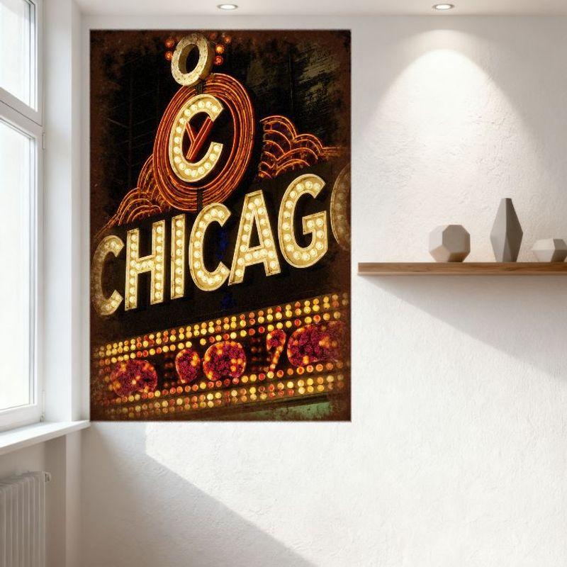 Vintage Chicago Musical Tin Sign Retro Illuminated Theater Plaque Neon Style Floral Decor for Man Cave Bar Cafe Home Wall Art