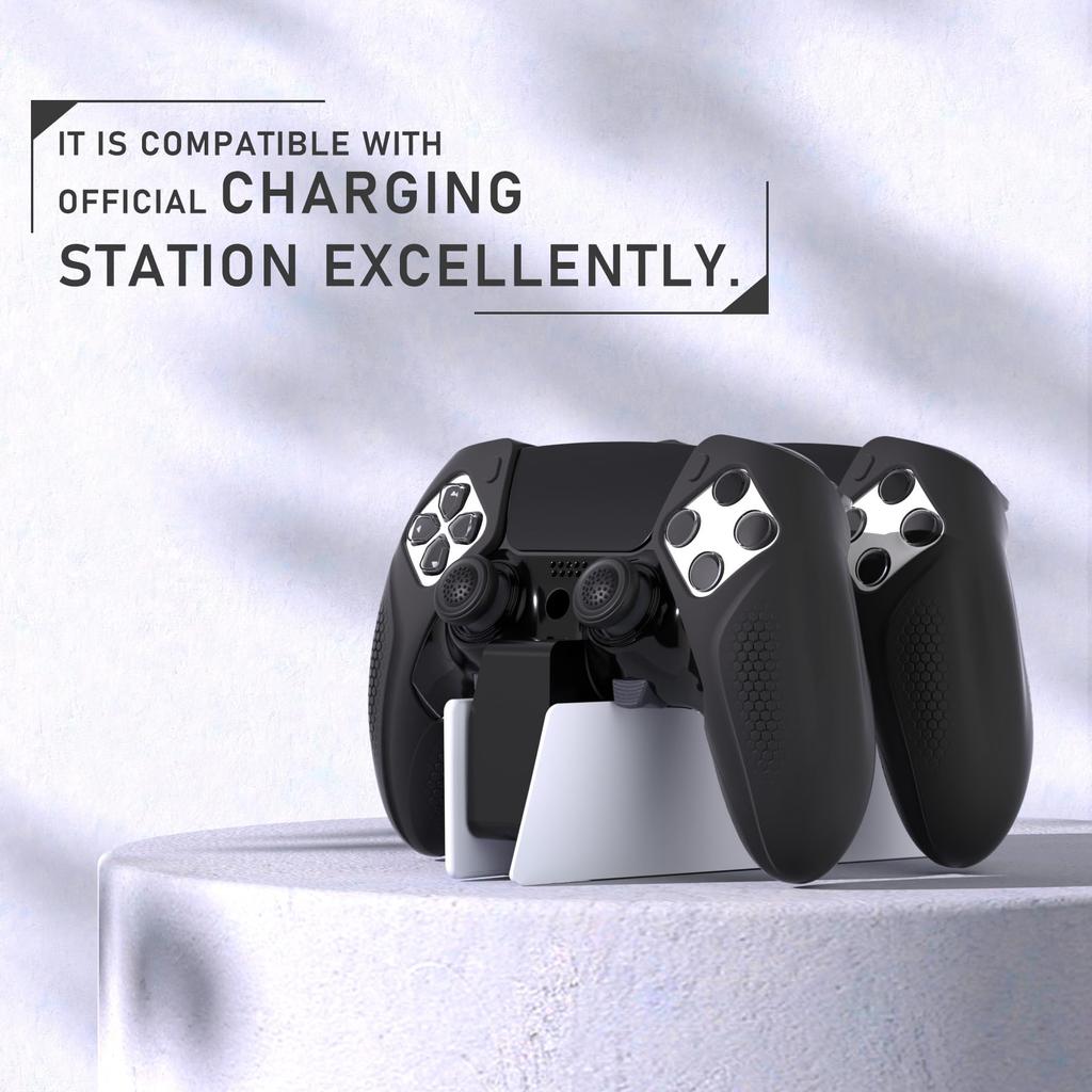 PlayVital Ninja Edition Open Design Silicone Cover Skin for PS5 Edge Ergonomic Protective Soft Rubber Case with Thumb Grip Caps for PS5 Edge Wireless