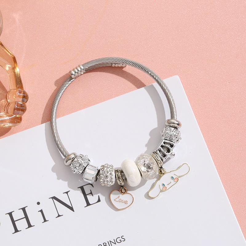 Stainless Steel Cartoon Bracelet With Crystal Pendant Charm Fashion Women's Jewelry Accessory