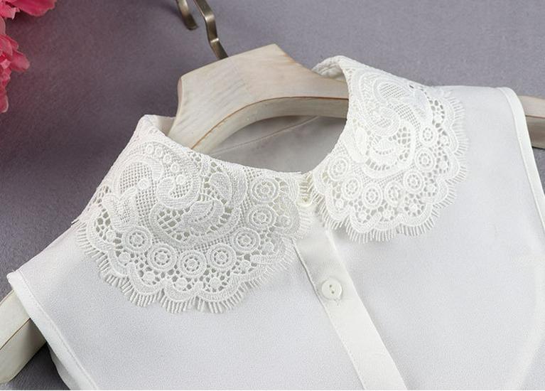 Women's Summer Korean Style Embroidered Chiffon Detachable Collar - Anti-wrinkle, Versatile Decorative Collar
