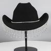 Large Size Western Cowboy Hat Jazz Performance French Style Hat New Water Diamond Tassel Hat  Women