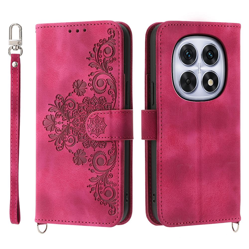 For Xiaomi Poco M8 5G/Redmi Note 15 5G (Global) Case Flower Pattern PU Leather Wallet Phone Cover with Strap