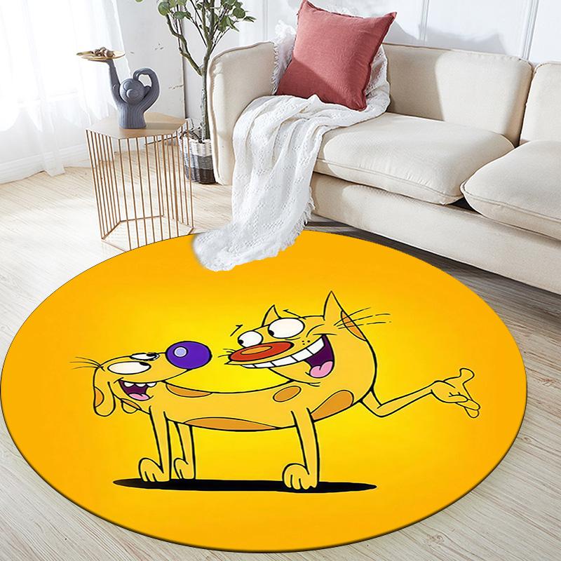 CatDog Round Area Rug,Carpet Rug for Living Room Bedroom Sofa Playroom Decor,Non-slip Floor Mat