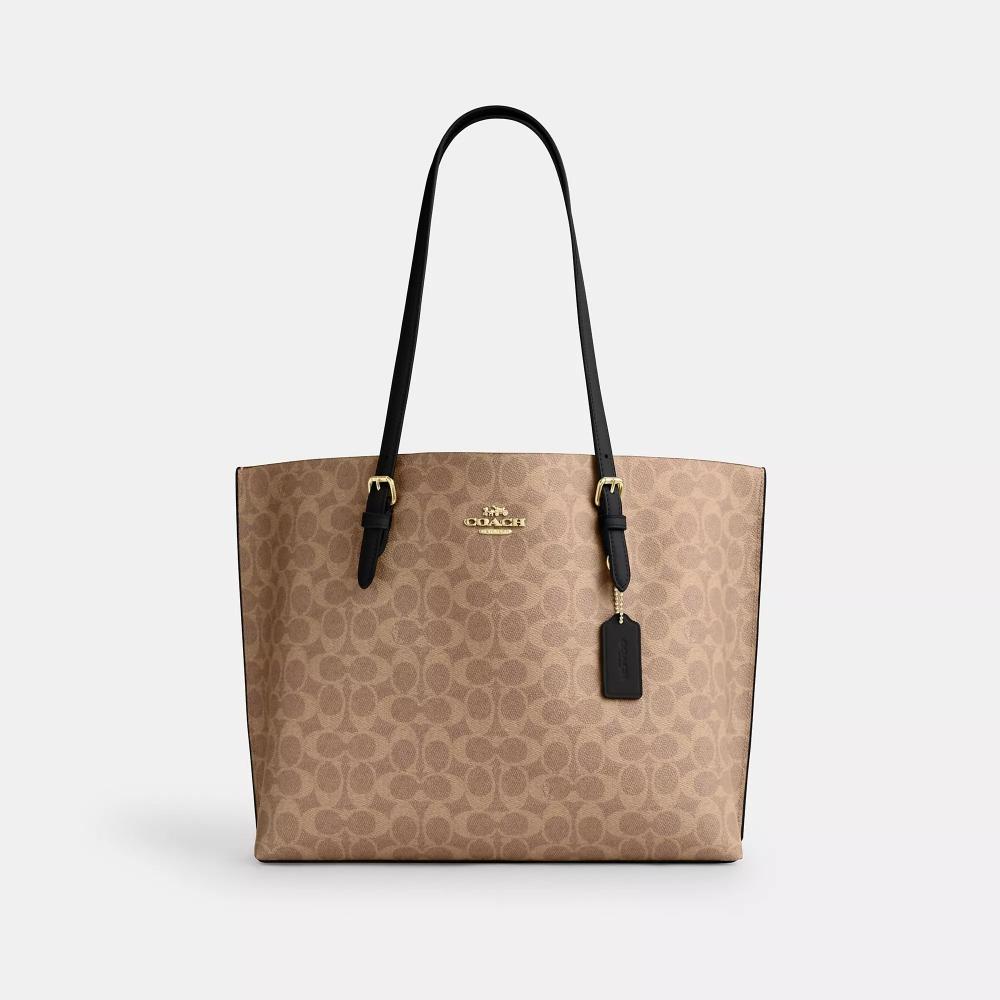

Coach Mollie Tote Bag In Signature Canvas Gold Tan Black One Size