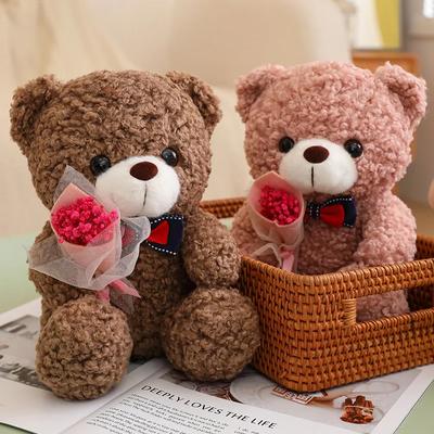 New 25cm Hug Bouquet Teddy Bear Plush Toy Holiday Plush Super Soft Bow Bear Doll Girlfriend Christmas Birthday Gift