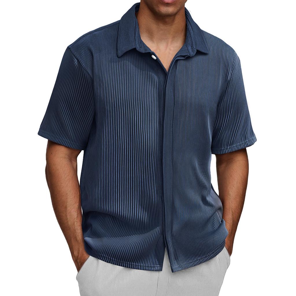Men's Vintage Button Down Bowling Shirts Short Sleeve Summer Beach Shirt