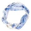 Magnetic Clasp Pearls Chain Necklace Floral Satins Scarf Elegant Silk Skinny Narrow Neckerchief for Fashionable Women
