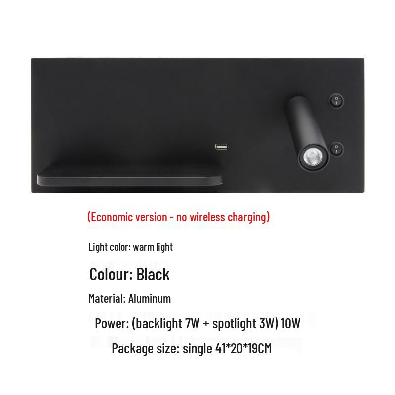 Minimalist LED Bedside Wall Light with Wireless Charger & USB Reading Light