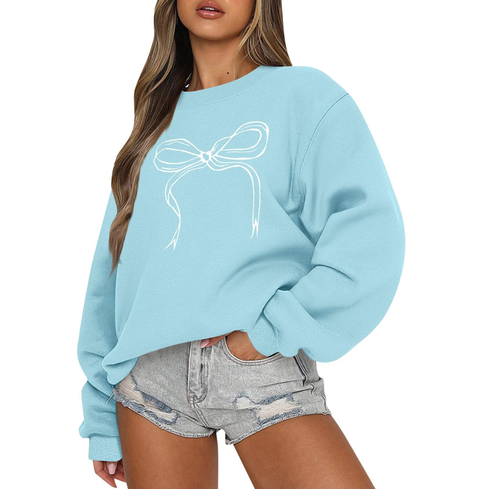 Women s Colorblock Sweatshirt Long Sleeve Round Neck Casual Comfortable Loose Lightweight Women s Sweatshirt XL небесно-голубой