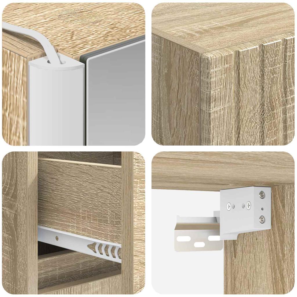 Bathroom Furniture Set 4 Pcs Sonoma Oak Engineered Wood and Glass