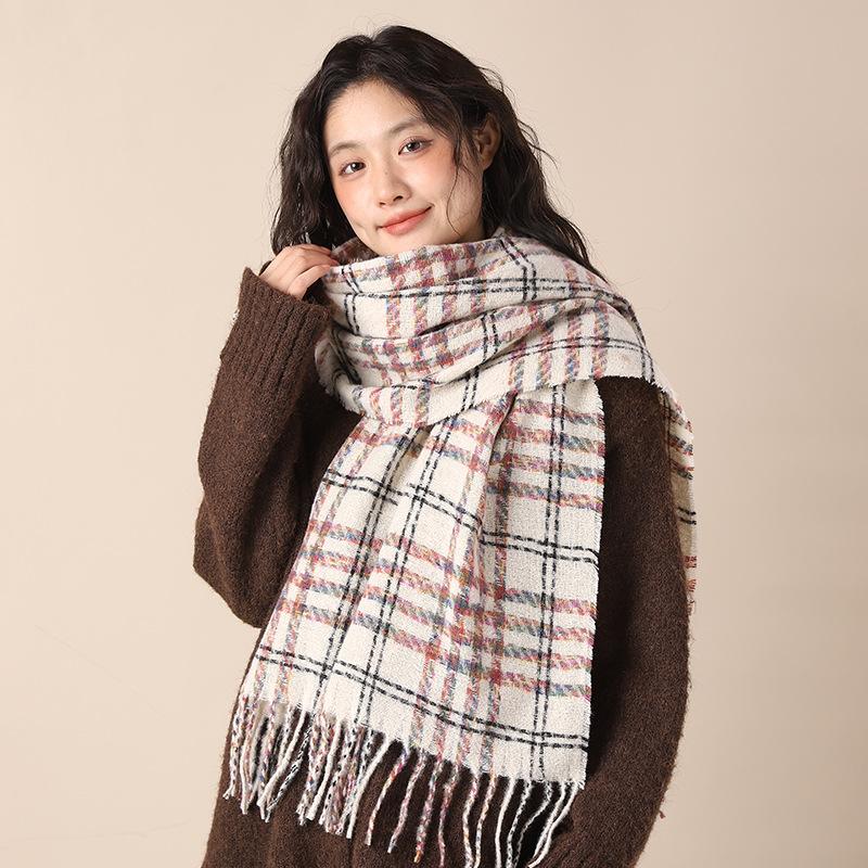 Plaid Scarf Women's Winter Versatile Warm High-end Shawl Dual-purpose Retro Couple Cute Scarf