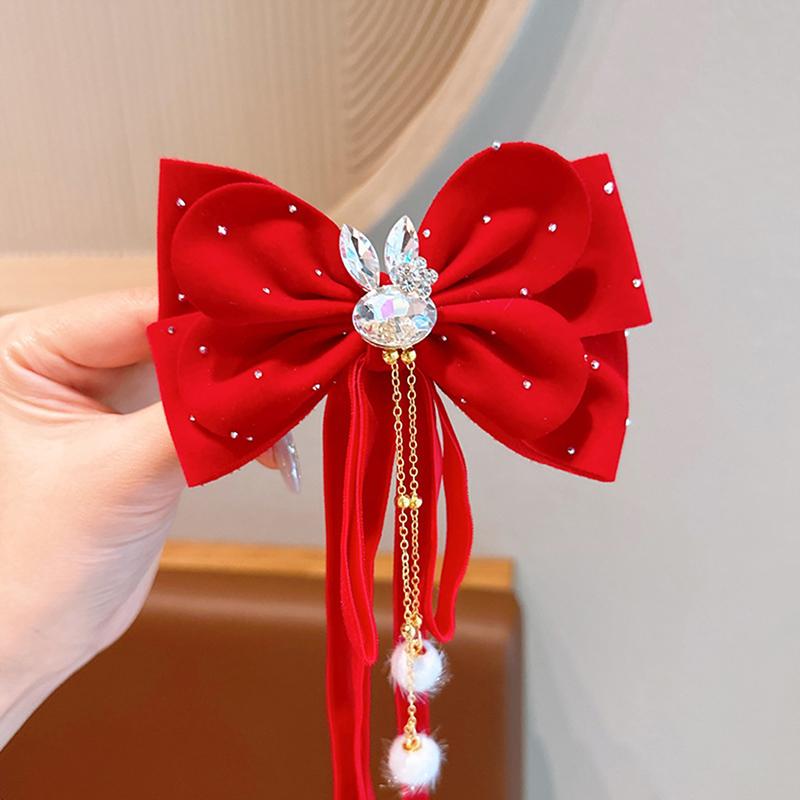 

Year Red Ribbon Bow Hair Clips For Women Girls Vintage Hairpin Exquisite Headwear Chinese Style Hair Accessories Gifts